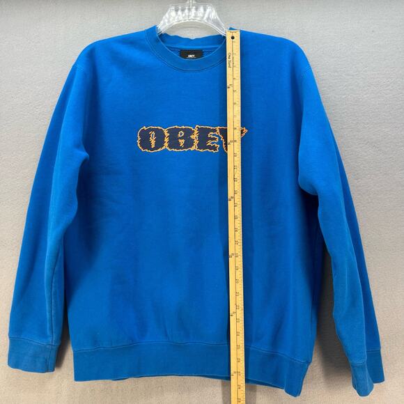 Obey Worldwide Sweatshirt Men's L Blue Orange Crew Neck Long Sleeve Skater - Picture 4 of 9